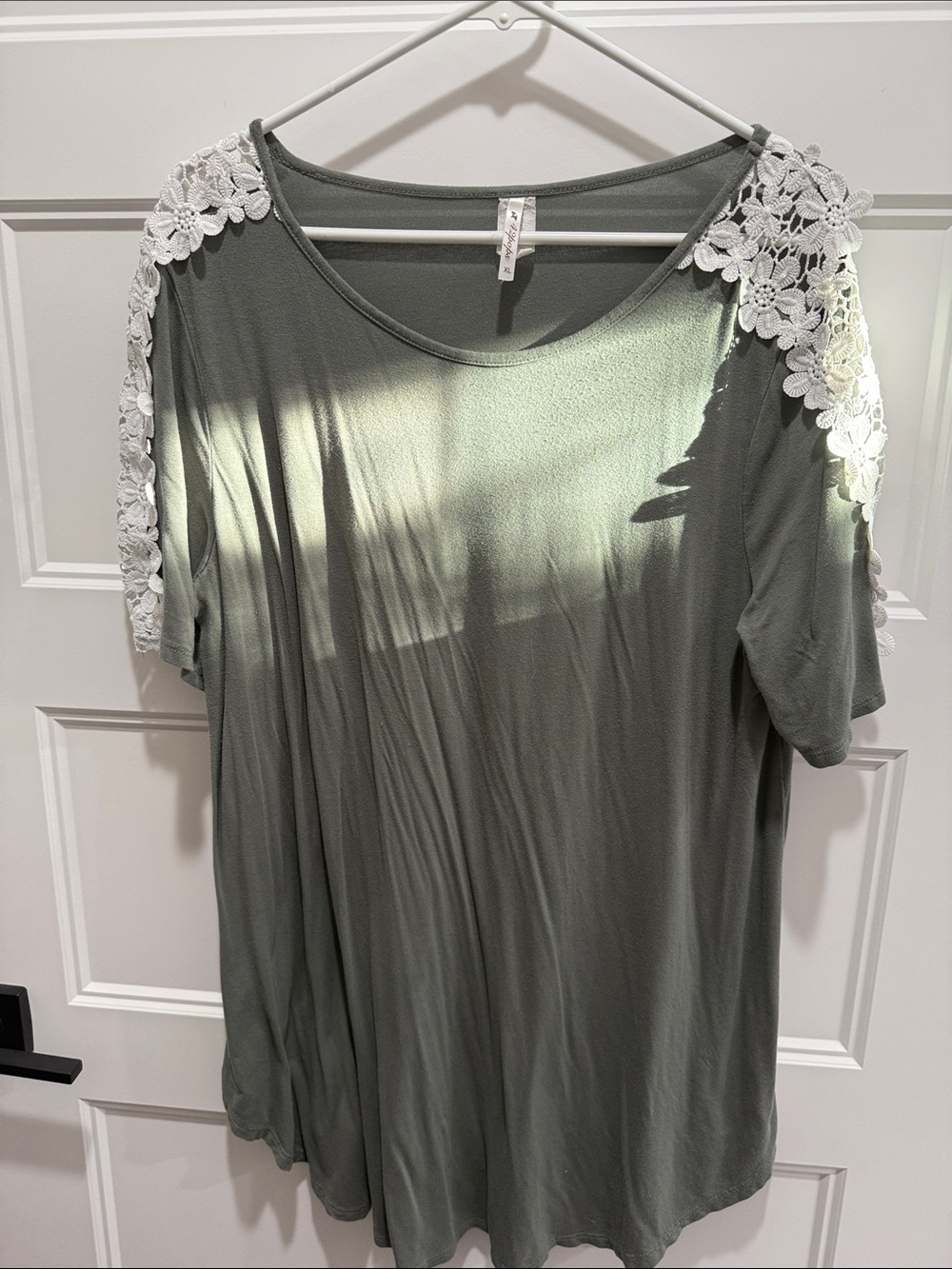 Women's Olive Green Lace-Shoulder Top